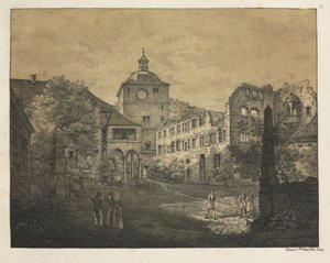 Zes uitzichten van het kasteel van Heidelberg: Kasteelterras door Ernst Fries