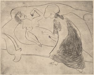 Meisje, met een ander die haar buik wrijft, 1910 door Ernst Ludwig Kirchner