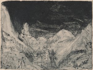 Berglandschap met kleine maaiers, 1919 door Ernst Ludwig Kirchner
