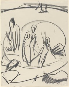 Drie baders in de zee, c. 1914 door Ernst Ludwig Kirchner