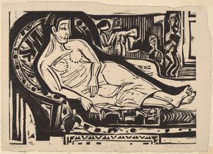 Vrouw liggend op een sofa door Ernst Ludwig Kirchner