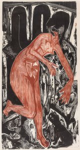 Badende vrouw bij de kachel door Ernst Ludwig Kirchner