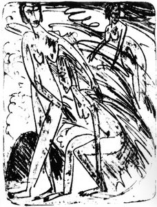 Badende in golven door Ernst Ludwig Kirchner