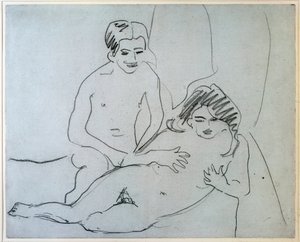Naakt koppel liggend op een bed - tekening door Ernst Ludwig Kirchner, New York, Museum of Modern Art