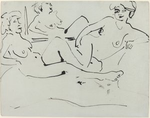 Dodo en een oudere vrouw liggend voor een spiegel door Ernst Ludwig Kirchner