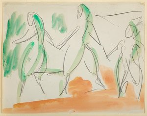 Drie danseressen (schetsboek Folkwang, Bl. 34)