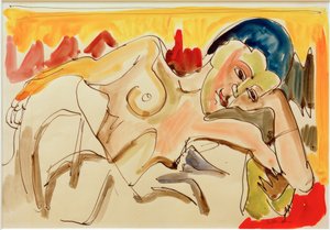 Liegende met ontblote Bovenlichaam door Ernst Ludwig Kirchner
