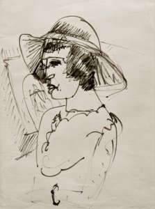 E.L.Kirchner, Portret Erna met Grote Hoed door Ernst Ludwig Kirchner