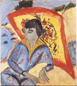 Erna met Japanse Paraplu, 1913 door Ernst Ludwig Kirchner