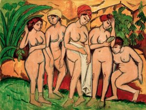 Vrouwen in bad door Ernst Ludwig Kirchner