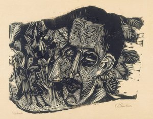 Hoofd Dr. Ludwig Binswanger en klein meisje. 1917/18 door Ernst Ludwig Kirchner