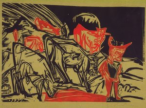 Kudde koeien met herder. 1919 door Ernst Ludwig Kirchner