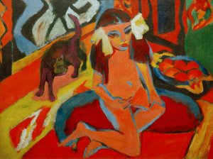 Meisje met kat, Fränzi door Ernst Ludwig Kirchner
