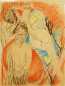 Schilder en naakte vrouw (Zelfportret met model) door Ernst Ludwig Kirchner