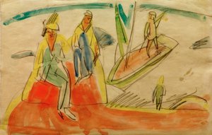 Mensen en boot op het strand door Ernst Ludwig Kirchner