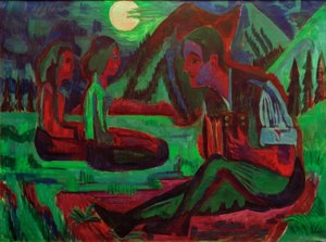 Maanlicht; Handorgel in maanlicht door Ernst Ludwig Kirchner