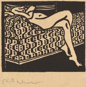 Naakt Meisje Liggend op een Bank door Ernst Ludwig Kirchner