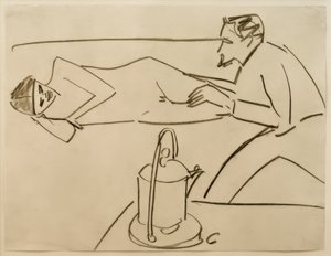 Zonder titel (liggende Fränzi in gesprek met Erich Heckel)