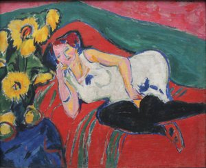 Rustende vrouw in wit hemd door Ernst Ludwig Kirchner
