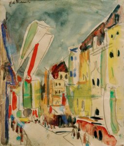 Straatscène met vlaggen door Ernst Ludwig Kirchner