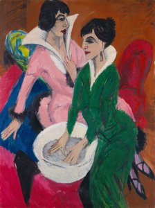 Twee vrouwen bij een gootsteen. De Zusters, 1913 door Ernst Ludwig Kirchner