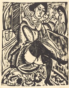 Vrouw die haar Schoen Strikt door Ernst Ludwig Kirchner