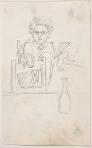 Ernst Meyer met benen over een stoelleuning geworpen door Ernst Meyer