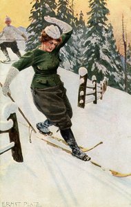 Vrouw aan het skiën, eind 19e of begin 20e eeuw