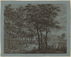 Landschap met een boer die brandhout draagt door Ernst Willem Jan Bagelaar