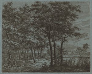 Landschap met een boer die brandhout draagt, ca. 1800 door Ernst Willem Jan Bagelaar