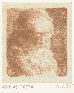 Oude man met baard met de blik naar beneden gericht: driekwart, naar rechts