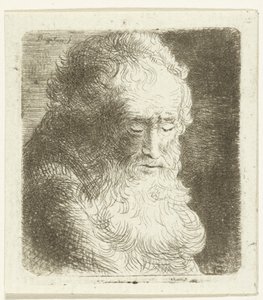 Oude man met baard met de blik naar beneden gericht: driekwart, naar rechts door Ernst Willem Jan Bagelaar