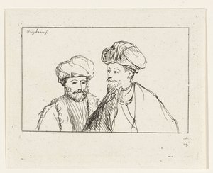 Portret van twee mannen met tulband door Ernst Willem Jan Bagelaar