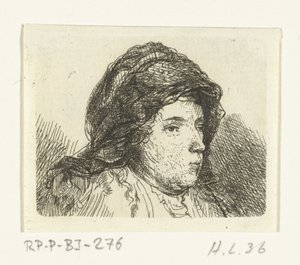 Portretbuste van een vrouw met doek om haar hoofd