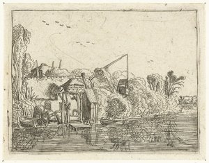 Brouwerij aan de oever van een rivier door Esaias van de Velde