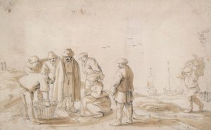 Vismarktlui op het strand door Esaias van de Velde