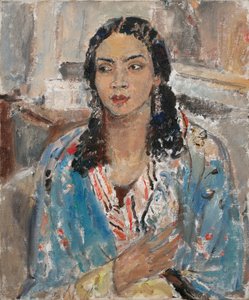 De blauwe jas (olieverf op doek) door Ethel Walker