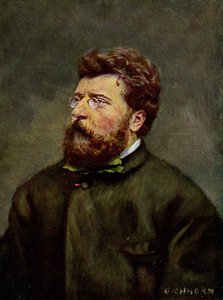 Muziek. De Franse componist Georges Bizet. Illustratie door Georges Bizet, Oostenrijk, ca.1900 (ansichtkaart)
