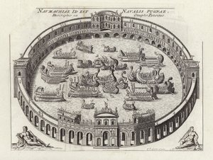 Zeeslag in een Romeins amfitheater (ets) door Etienne (after) Duperac
