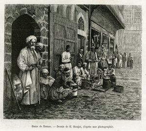 Bazaar van Damascus. Gravure door E. Ronjat, ter illustratie van het verhaal La Syria d