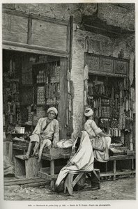 Parelhandelaren in Jaffa (Israël). Gravure door E.Ronjat ter illustratie van La Syria d