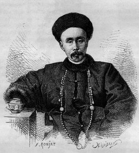 Portret van Li Hongzhang (1832-1901), Chinese generaal en onderkoning (onderkoning) van Zhili van 1871 tot 1895 en van 1900 tot 1901. Gravure naar een tekening van Ronjat, naar een foto van Thomson, in 