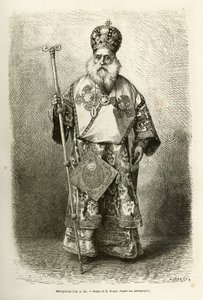 De metropoliet van de nieuwe kathedraal van Athene. Gravure naar de tekening van E. Ronjat, ter illustratie van de reis naar Griekenland, door Henri Belle, in 1861-1868-1874, gepubliceerd in 