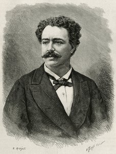 Portret van de auteur en reiziger Edmondo de Amicis (1846-1908), Italiaanse schrijver, gravure door E.Ronjat, ter illustratie van het verhaal van Marokko door Edmondo de Amicis, 1875, gepubliceerd in 