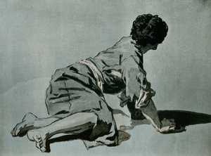 Studie van een hurkende jongen op de grond