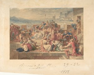 Priamus en zijn familie rouwen om de dood van Hector, n.d. door Etienne Barthelemy Garnier