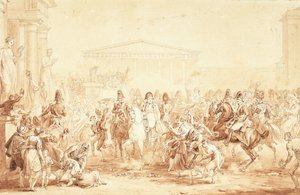 De aankomst van keizer Napoleon I met keizerin Marie-Louise bij het stadhuis van Parijs door Etienne Barthelemy Garnier