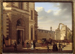 Ingang van het Louvre Museum en ruïnes van Saint Louis du Louvre door Etienne Bouhot