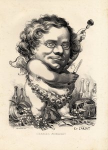 Vliegend blad - Illustratie door Etienne Carjat (1826-1906): Obesitas, Foie gras - Monselet Charles (1825-1888)
