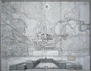 Kaart van de stad Rastadt, de omgeving en het Schloss door Etienne Claude Voysard